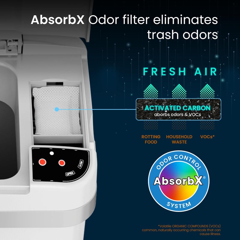 iTouchless 2.5 Gallon Sensor Bathroom Trash Can with AbsorbX Odor Filter and Air Freshener, Touchless Automatic Slim Wastebasket, Perfect Garbage Bin for Bedroom, Home, Toilet, White - Image 3